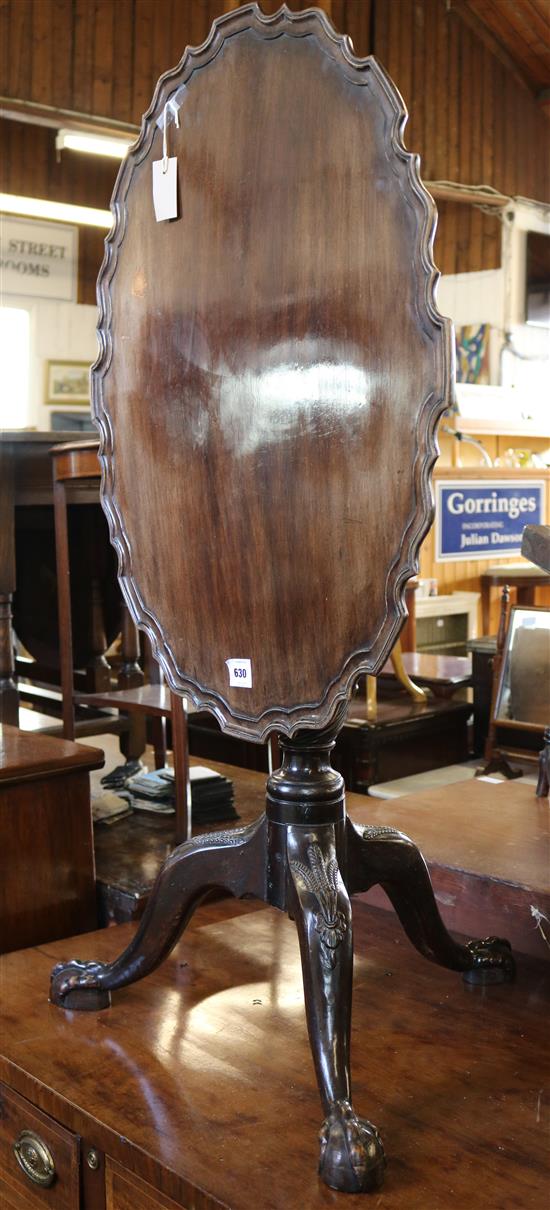 Georgian mahogany table with oval piecrust top(-)